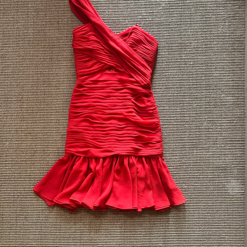 Jill Stuart Red One-Shoulder Ruched Cutout Dress - Picture 8 of 14